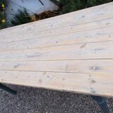 Antique kitchen table,19th c. French, pine, scrub top,blue painted legs