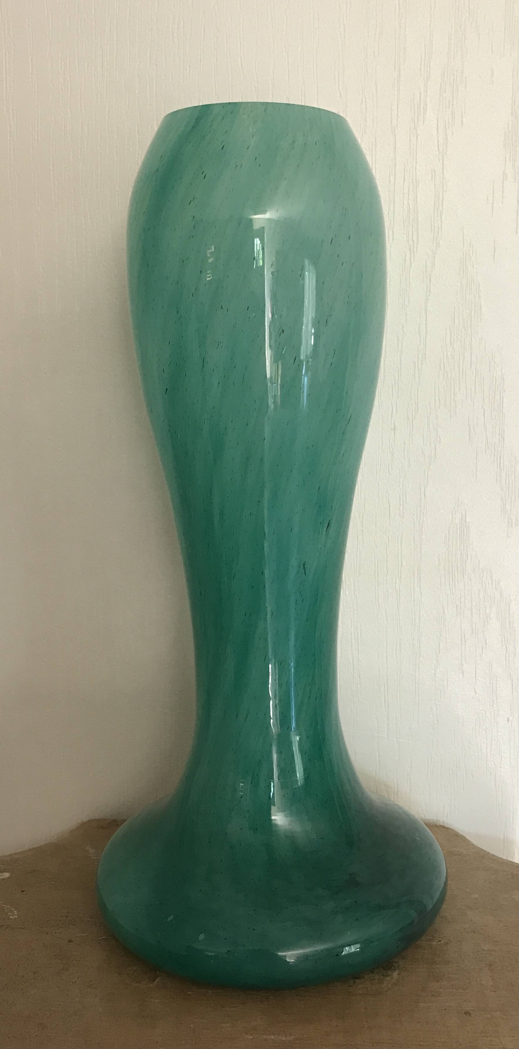 Vintage speckled green marbled glass vase, art nouveau