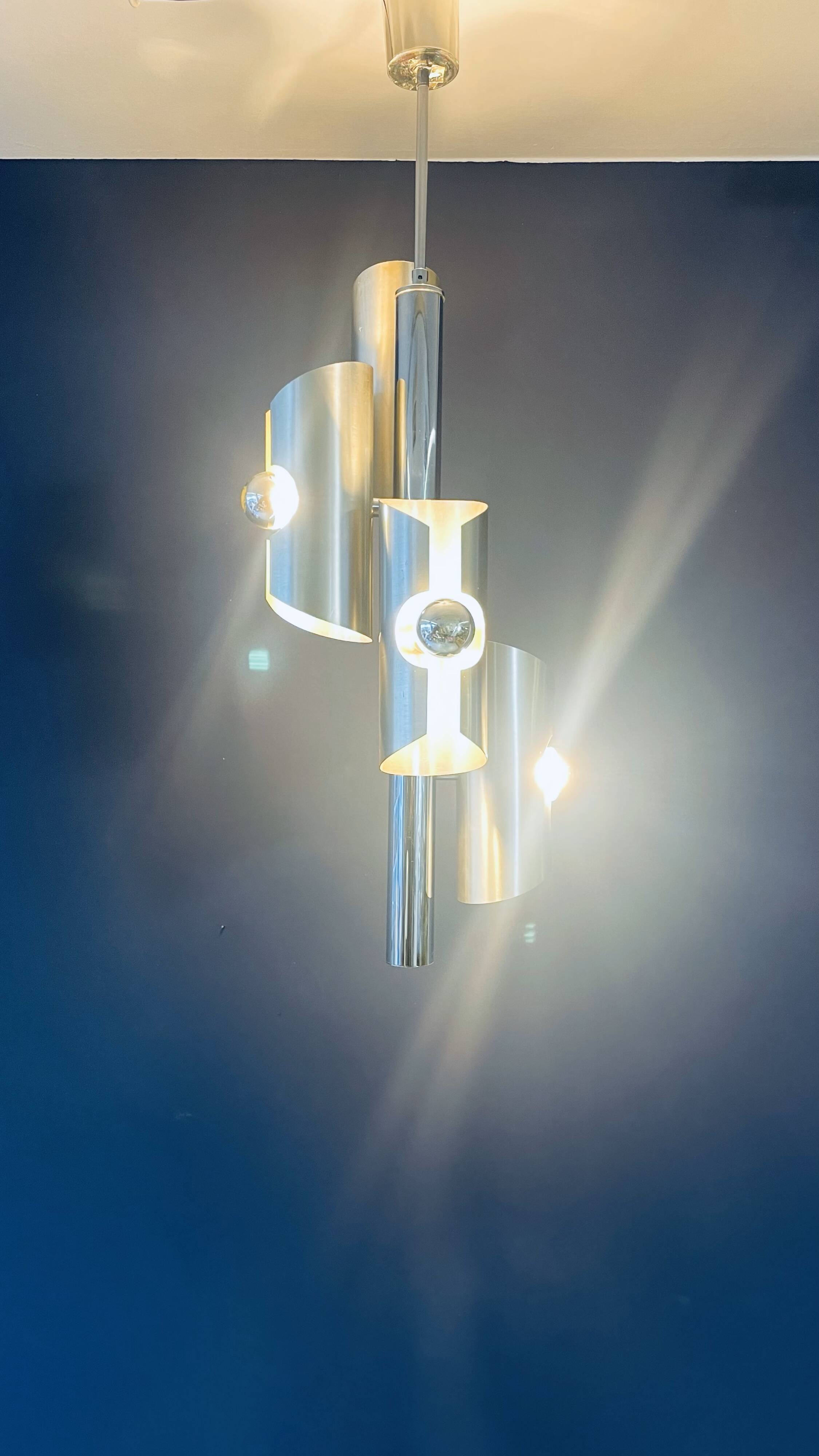 Designer Silver Lamp with Four Silver-Top Bulbs