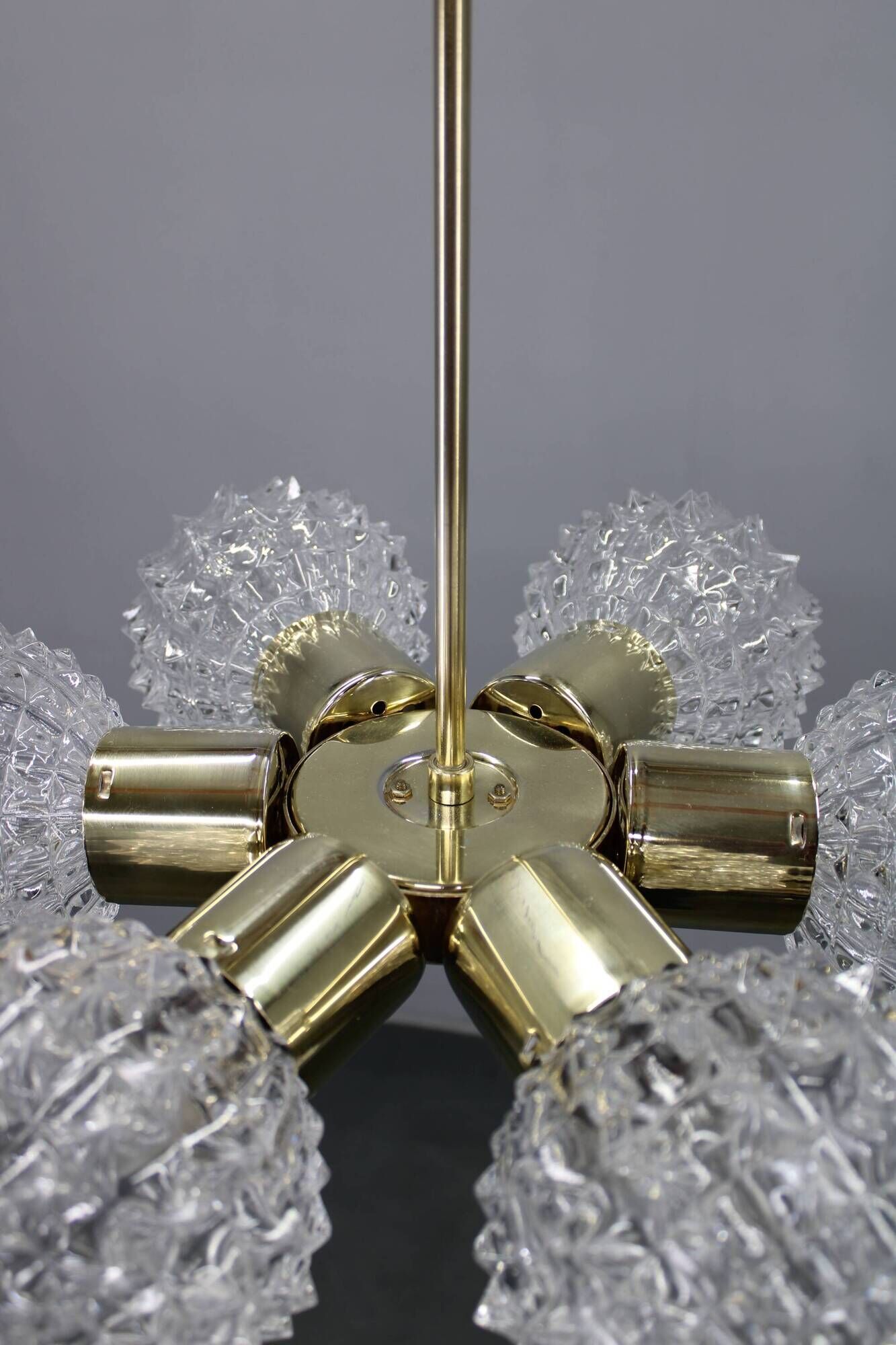 Mid-century Sputnik brass glass chandelier, 1970s Czechoslovakia