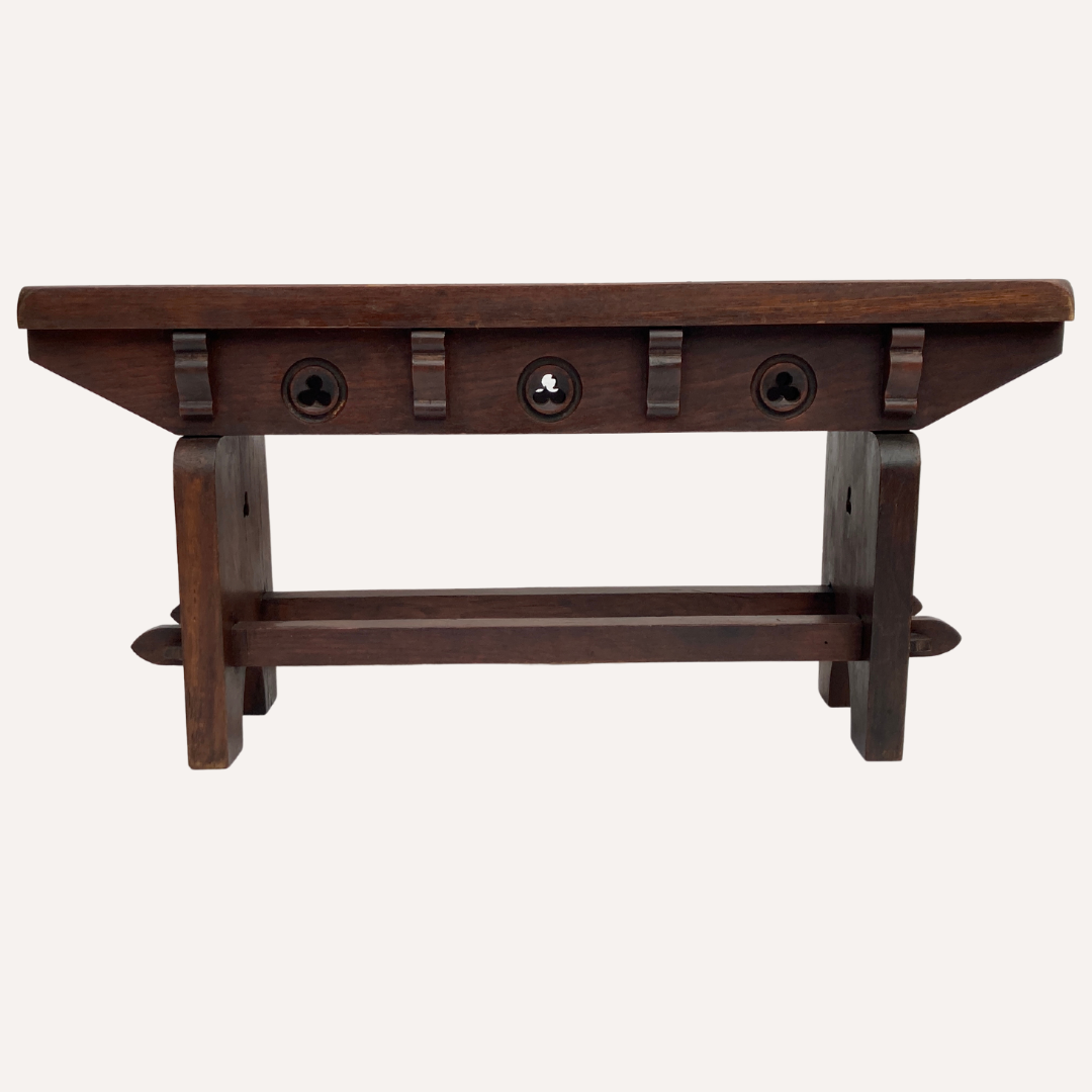Brutalist set of 2 neo gothic oak stools ( pair ), midcentury , Spain