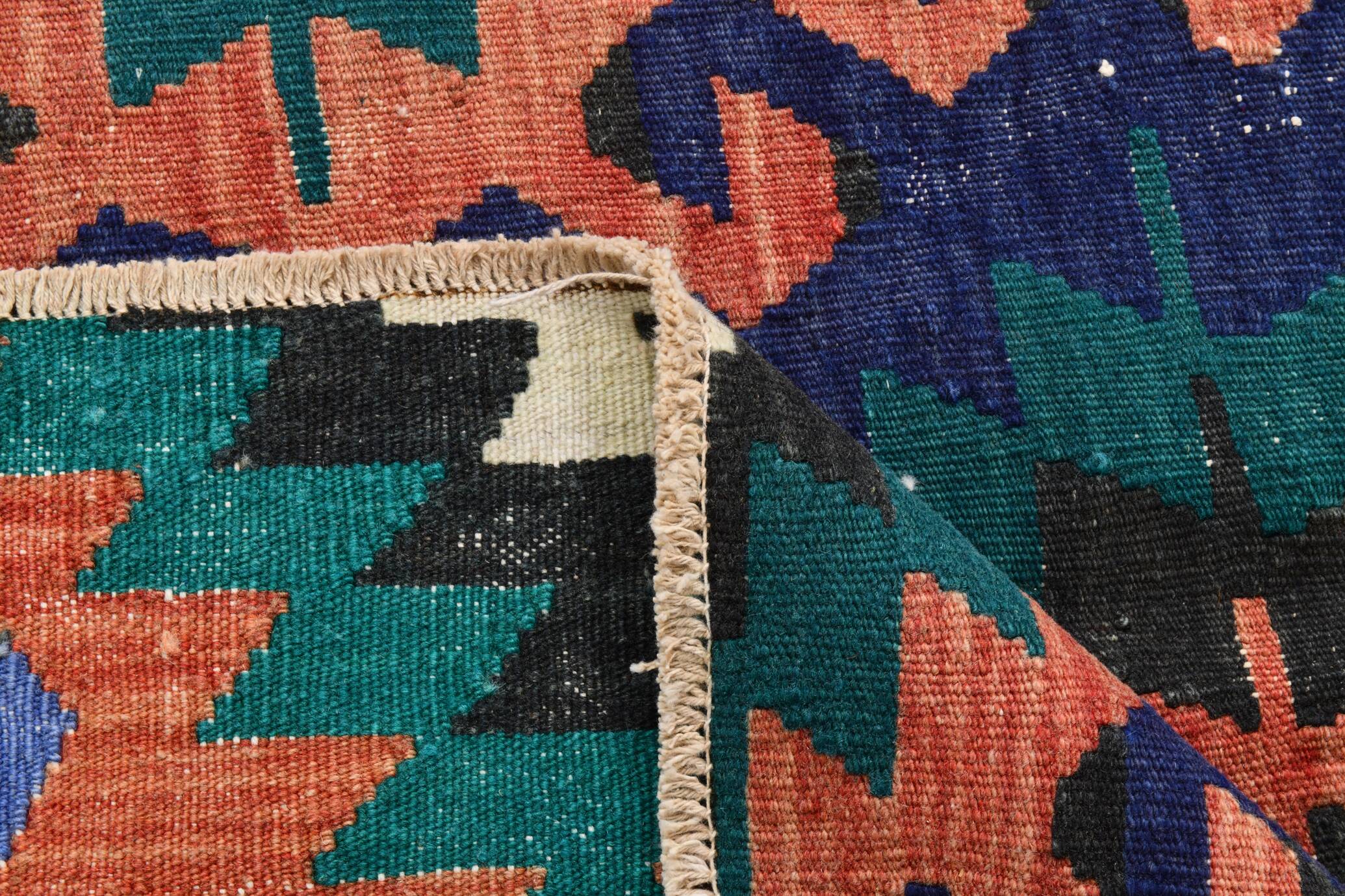 Red & Blue Geometric Vintage Kilim Rug, 158x238Cm