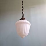 Art Deco suspension in pressed white opaline, 1920-30.