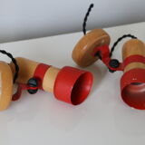 Pair of wall lamps wood and red metal