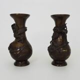 Pair of Japanese dragon vases in patinated bronze - 1900