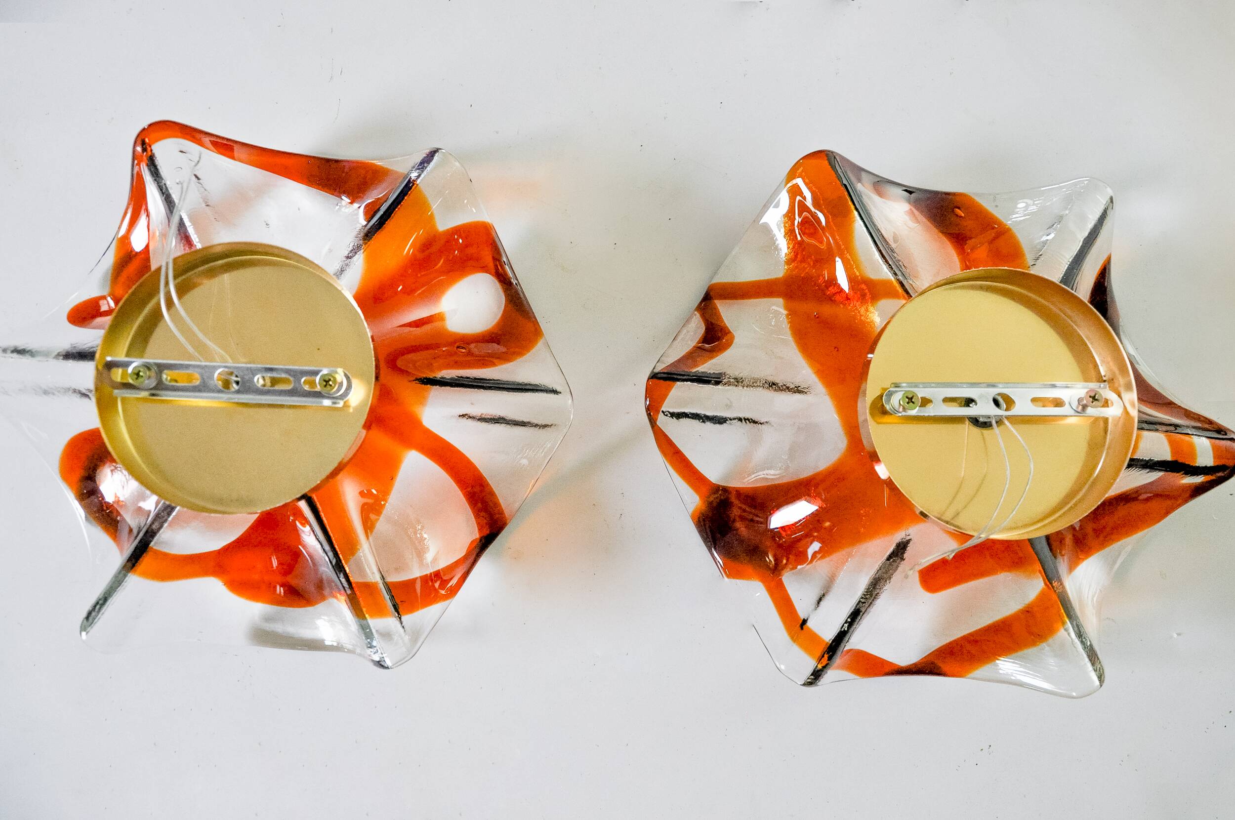 Pair of Fleur wall lights by Murina, orange Murano glass, Italy, 1970