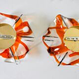 Paire d'appliques Fleur par la Murina, verre de murano orange, Italie, 1970