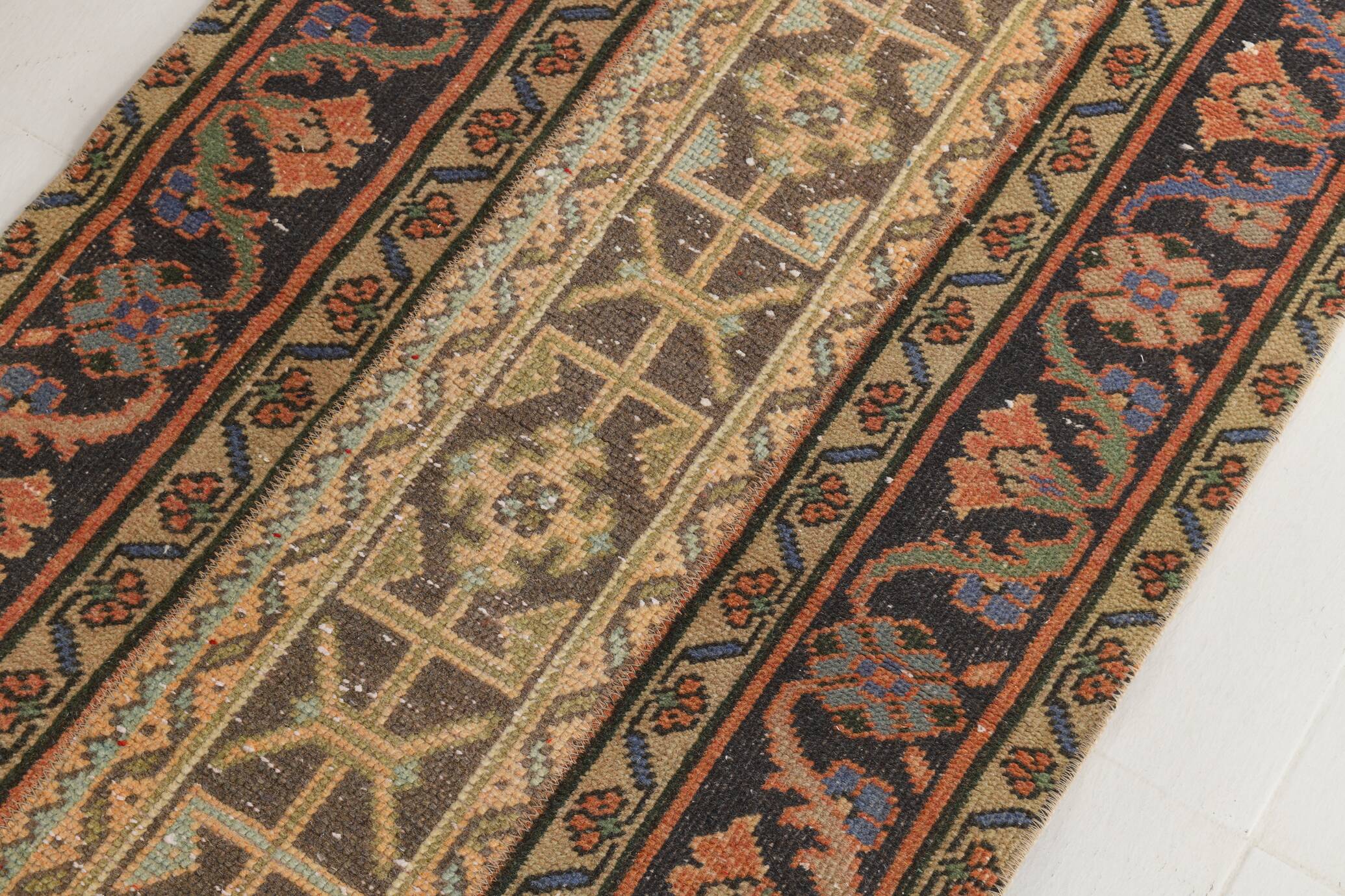 Salmon & Cream Turkish Vintage Runner Rug, 70x262Cm