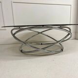 Table basse ronde en chrome et verre fumé, Miniforms "Swirl", Made in Italy