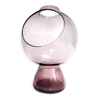 Vase postmoderne en verre de Murano rose ancien avec un trou, Italie