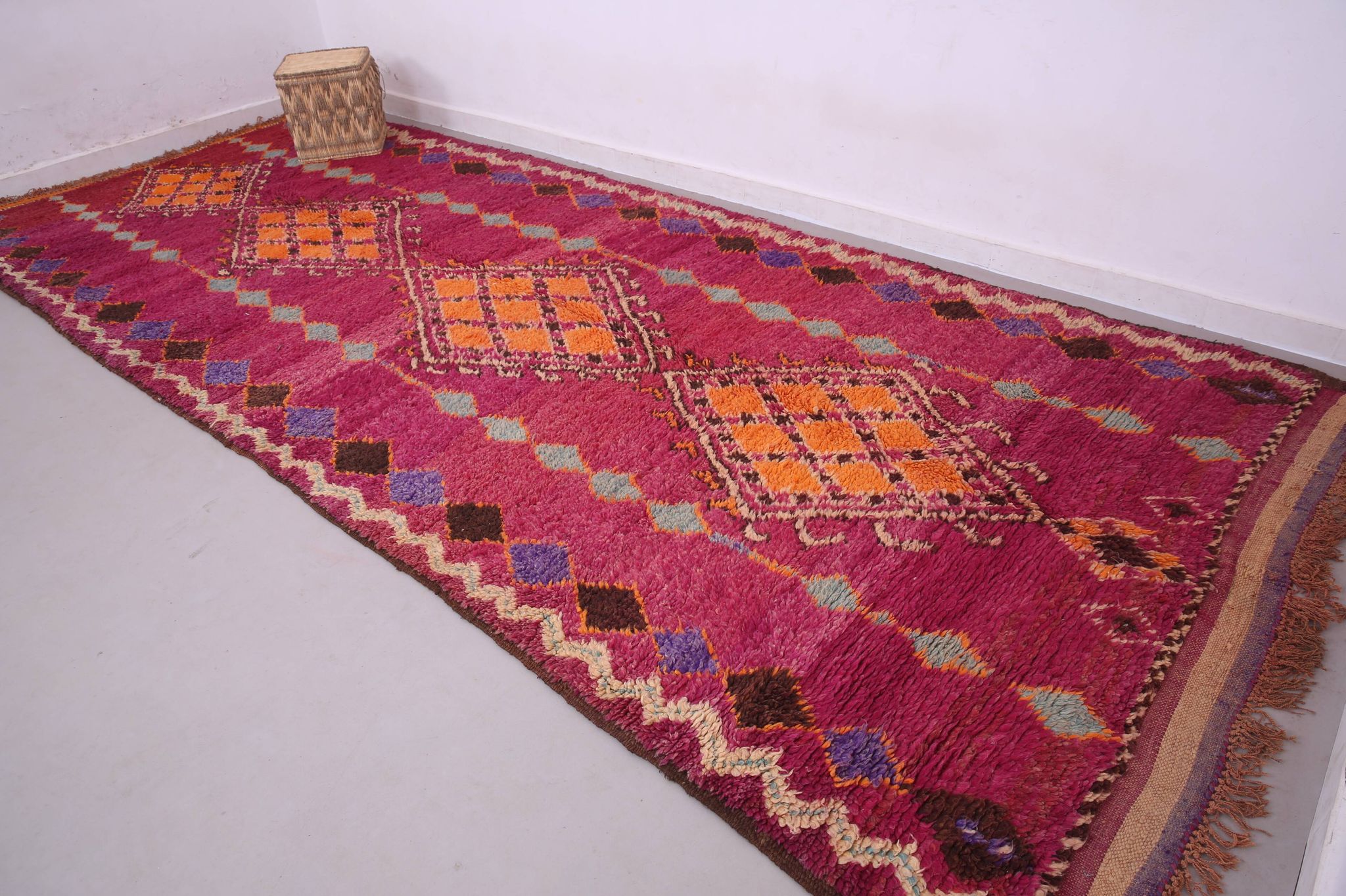 Large Burgundy Moroccan rug 196 x 472 cm - Vintage Moroccan Wool Rug Boho