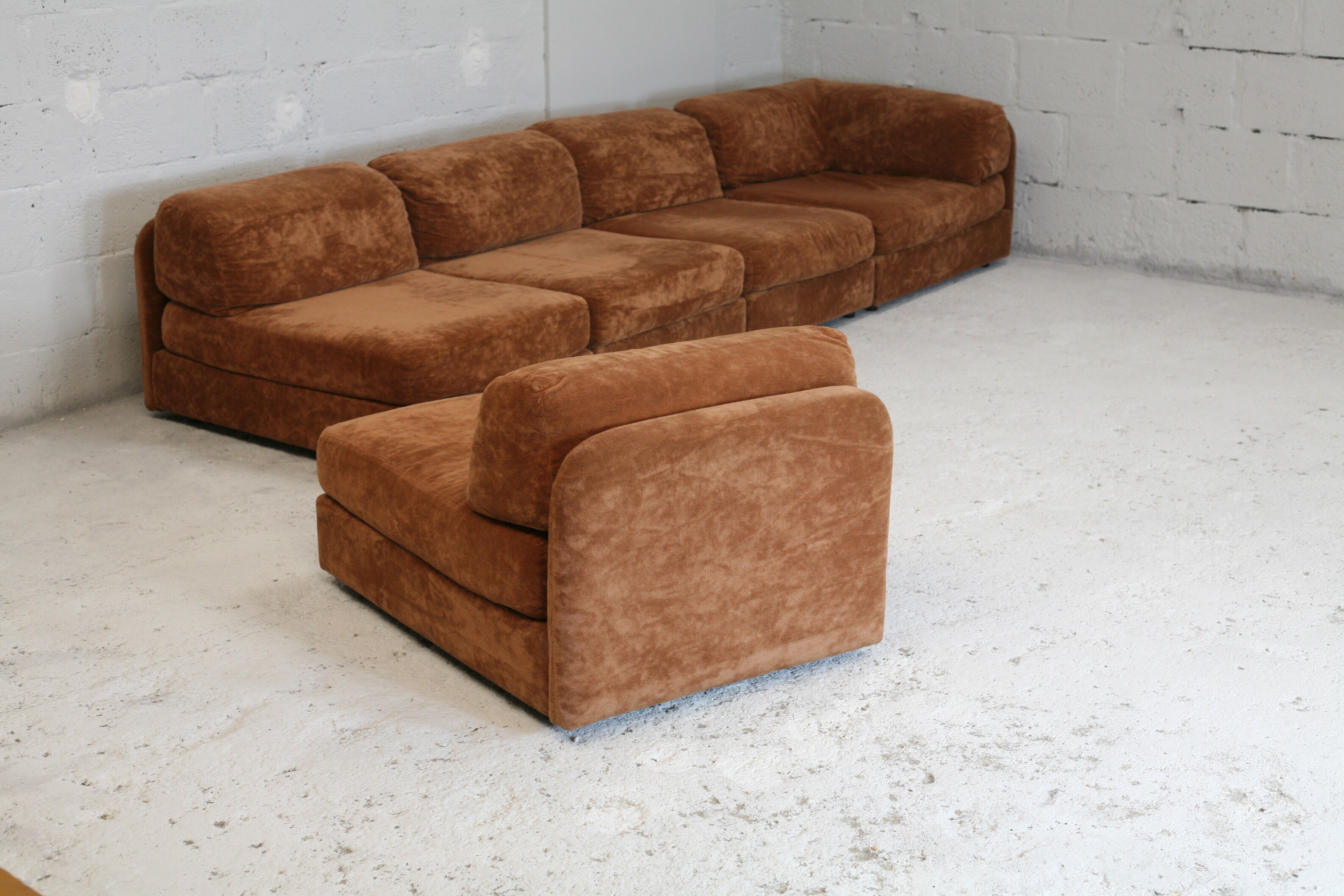 70s modular sofa, light brown velvet