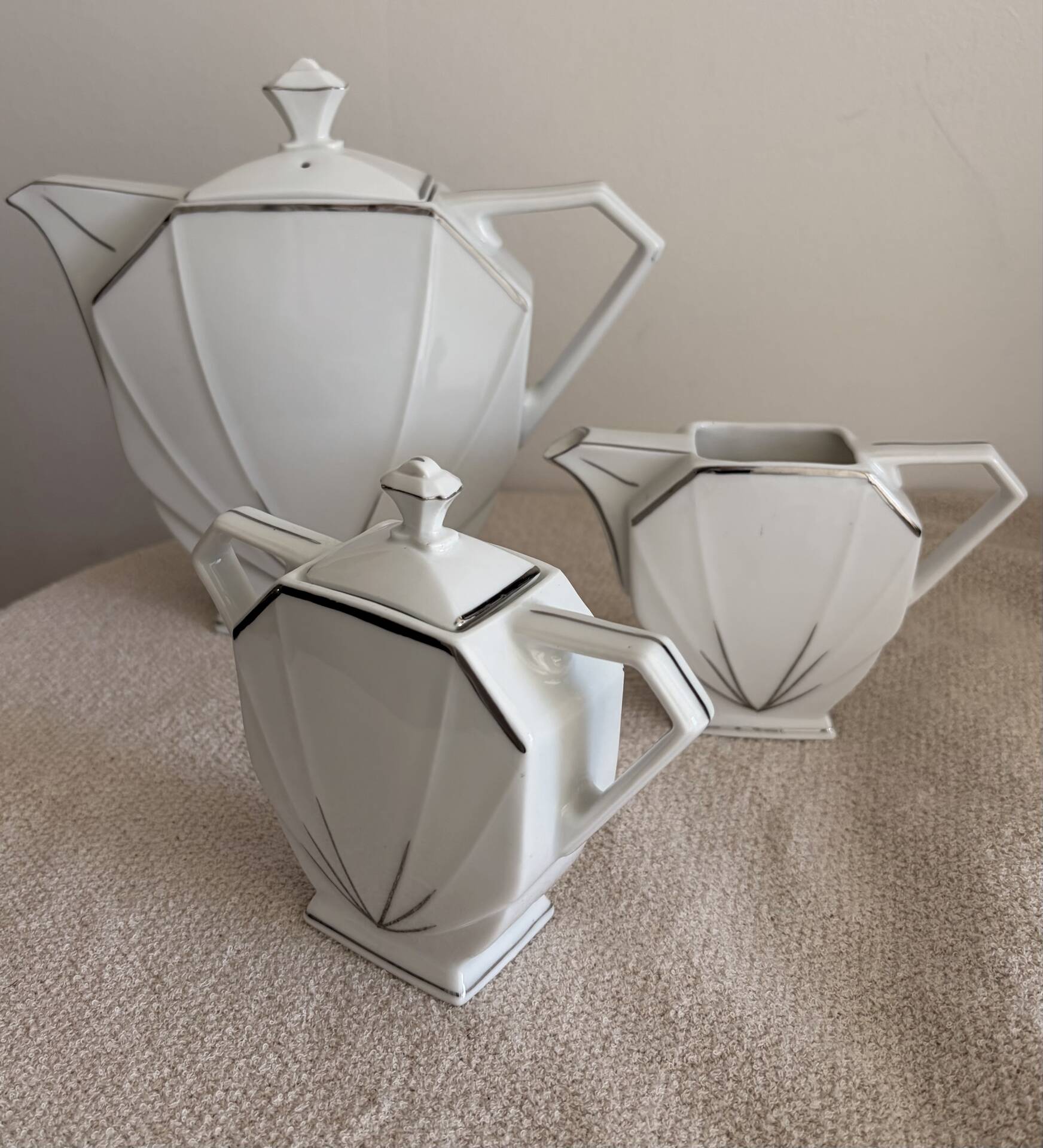 Art Deco Porcelain Coffee/Tea Trio by Victoria Czechoslovakia, 1930s