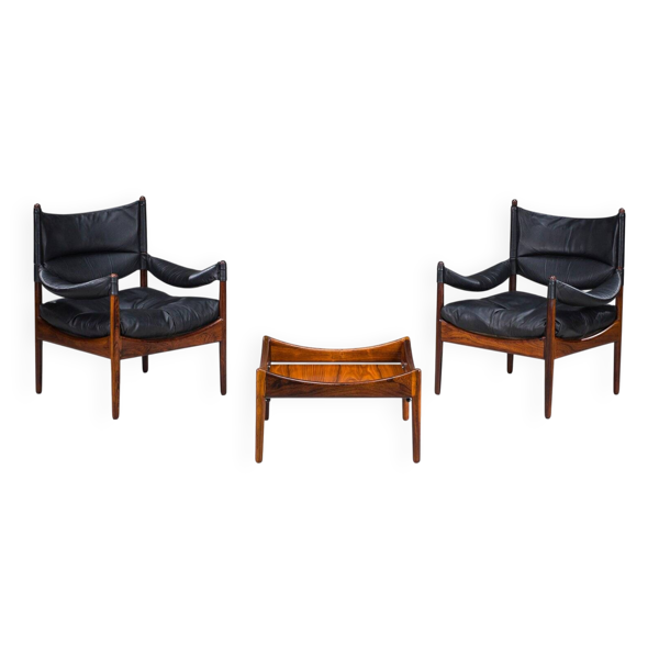 Fauteuils et table basse danoises modernes du milieu du siècle par Kristian Vedel pour Sören Willadsen, années 1960, lot de 3