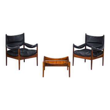 Fauteuils et table basse danoises modernes du milieu du siècle par Kristian Vedel pour Sören Willadsen, années 1960, lot de 3