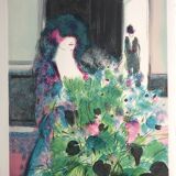 Claude manoukian woman with a bouquet, 1980. lithograph signed in pencil