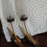 Pair of glass and metal sheaf-shaped wall lights circa 1960