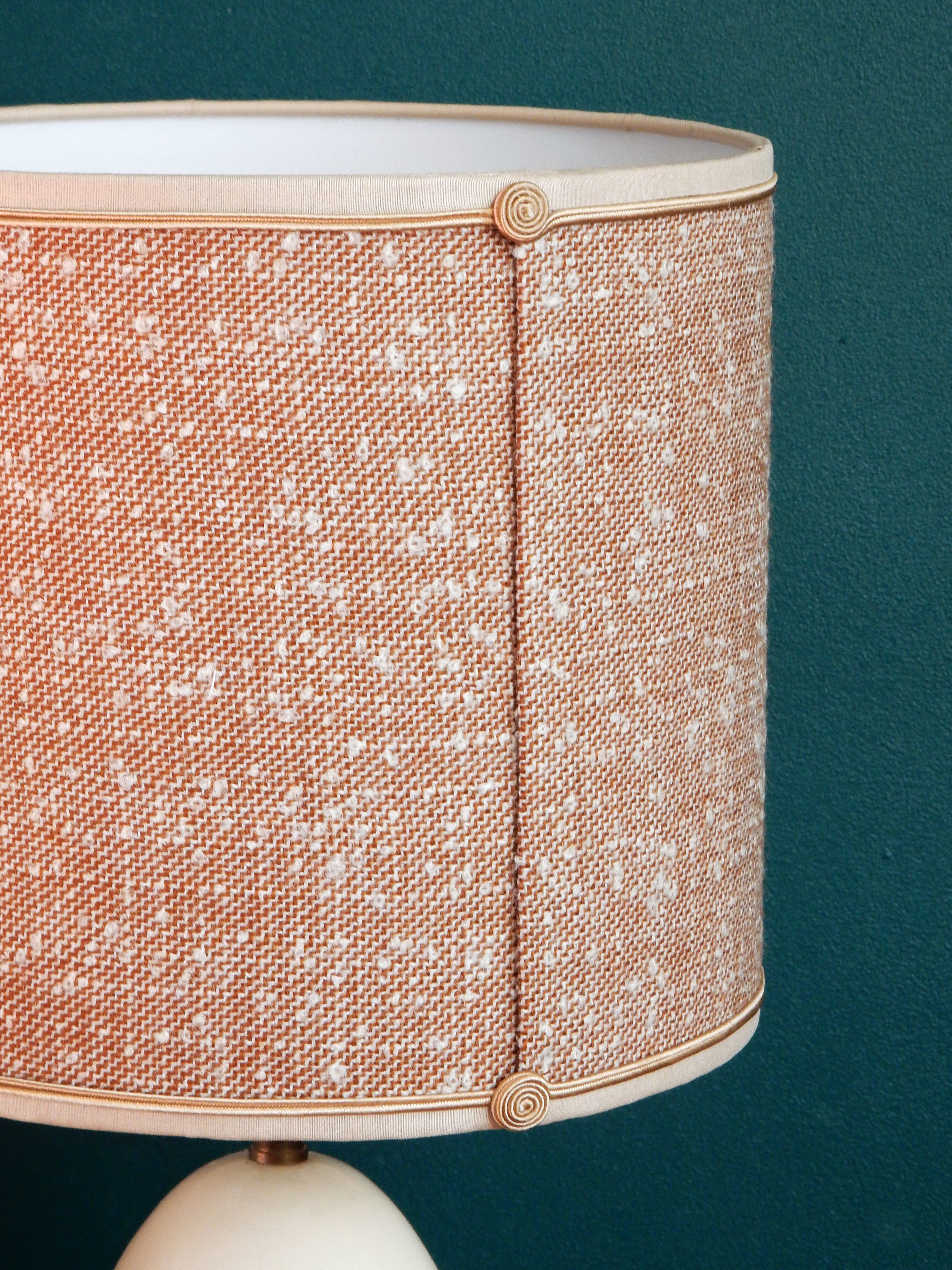 Table lamp in wool tweed and foot in cream color wood