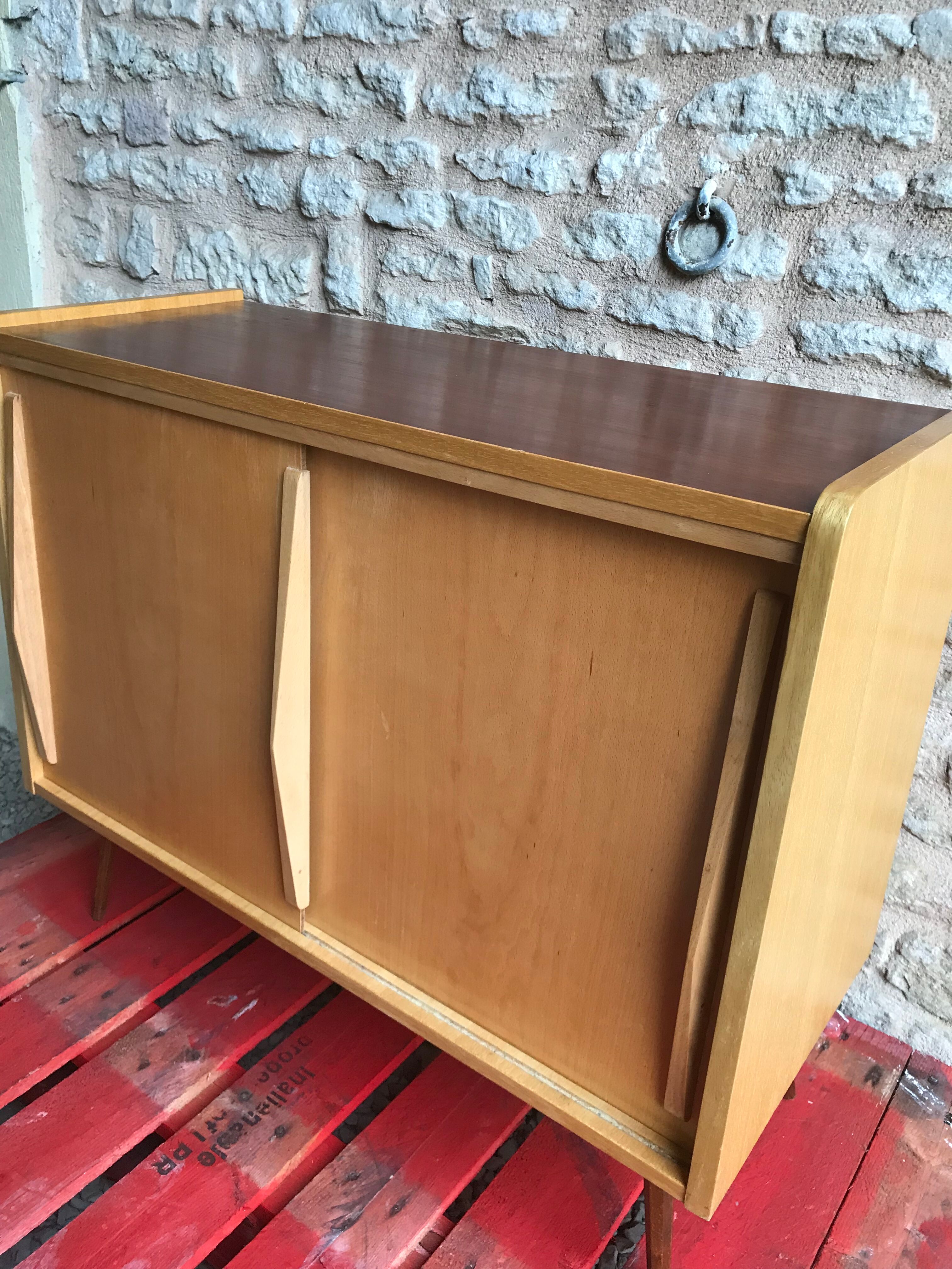 Vintage storage cabinet sliding doors feet compass