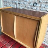 Vintage storage cabinet sliding doors feet compass