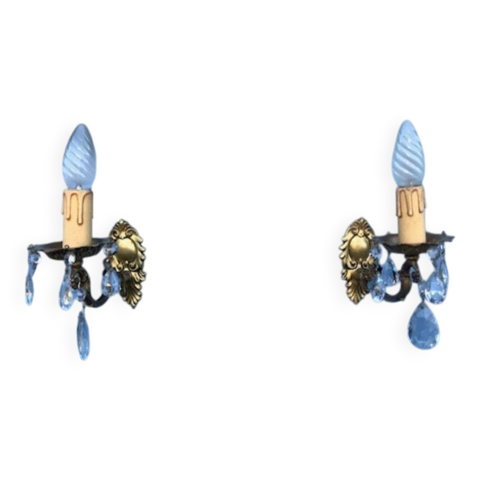 Vintage French Crystal Wall Sconces: Victorian Bronze & Brass Pair