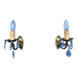 Vintage French Crystal Wall Sconces: Victorian Bronze & Brass Pair