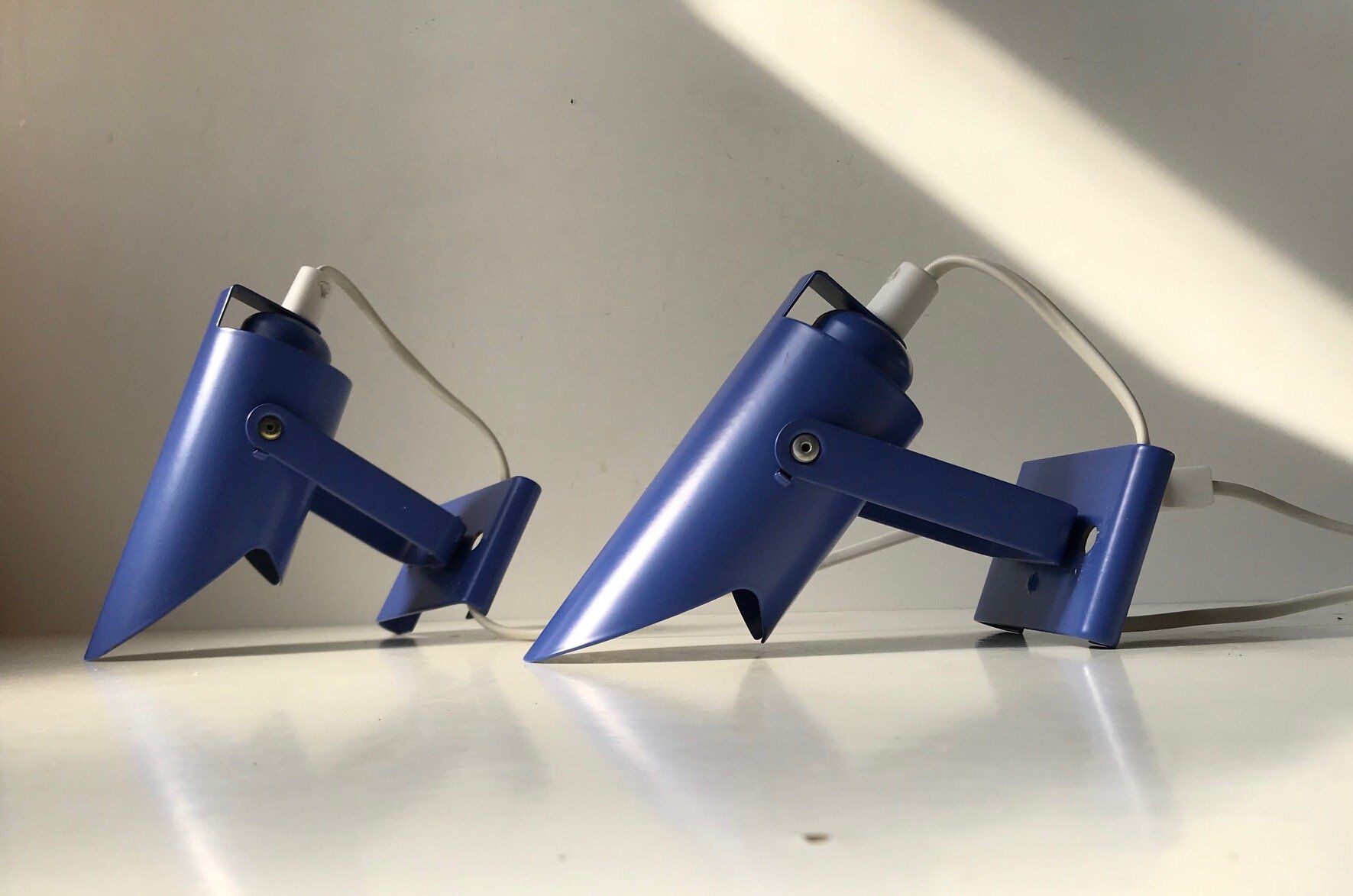 Blue Minimalist Wall Lamps by Lyfa, 1980s, Set of 2