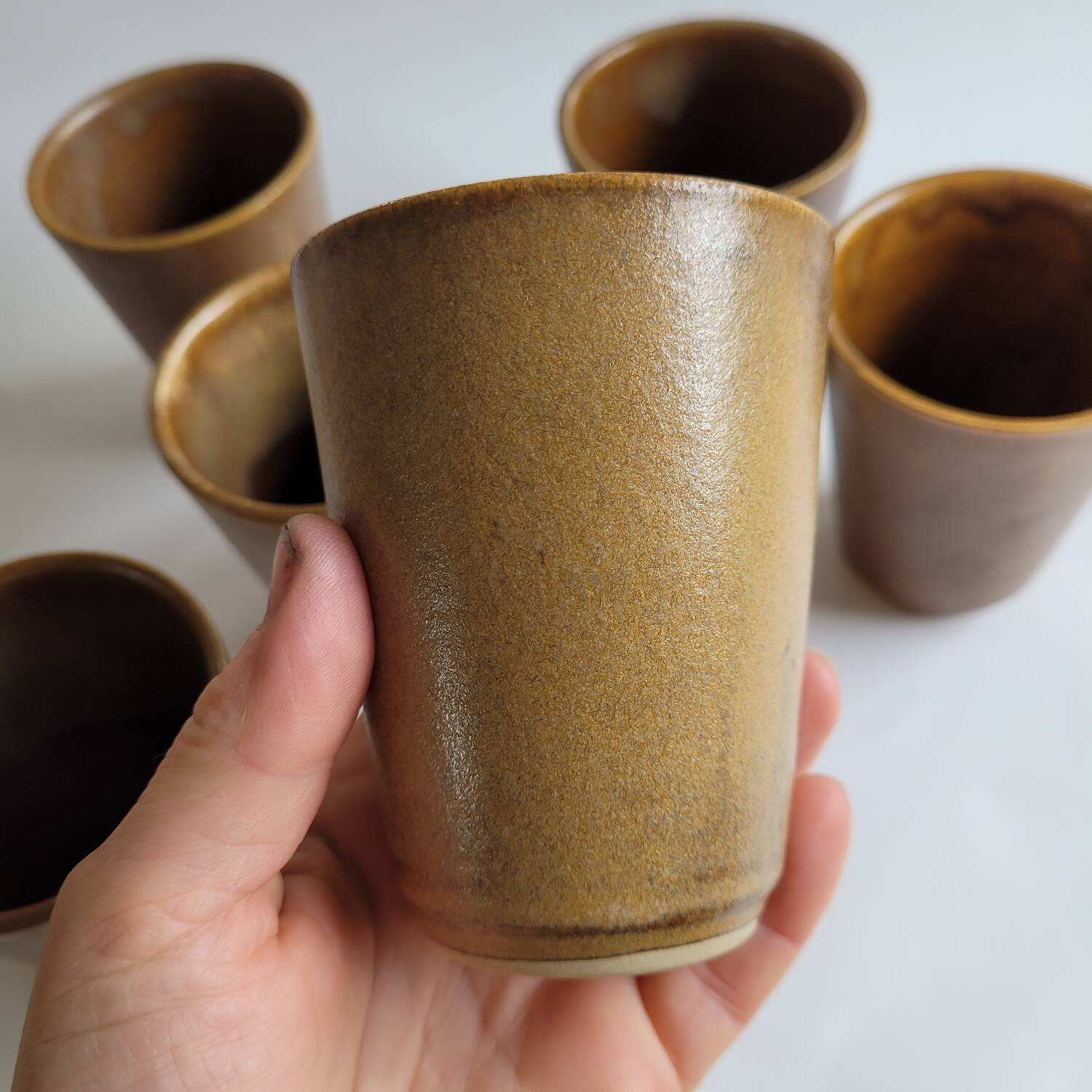 Set of 6 Digoin stoneware tumblers / cups