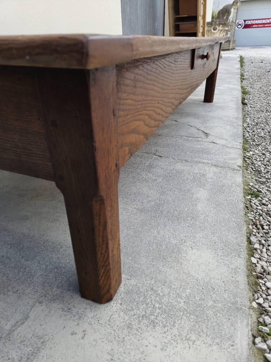 Rustic farmhouse coffee table with two drawers, solid oak, 19th century - 1.97m