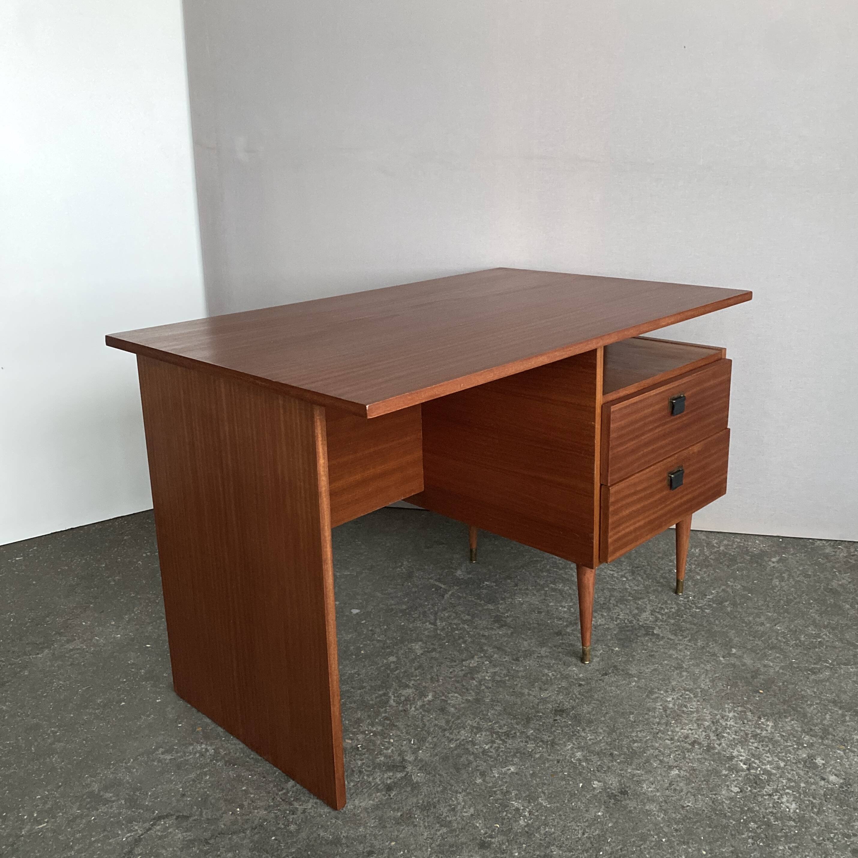 Bureau vintage en acajou, 1950, restauré