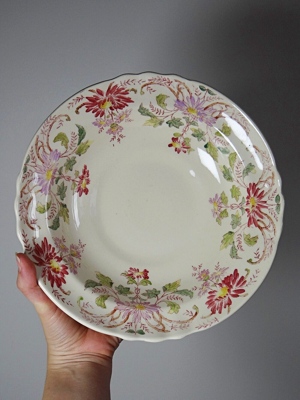 Compotier ancien Longchamp Terre de Fer modèle Pâquerettes polychrome