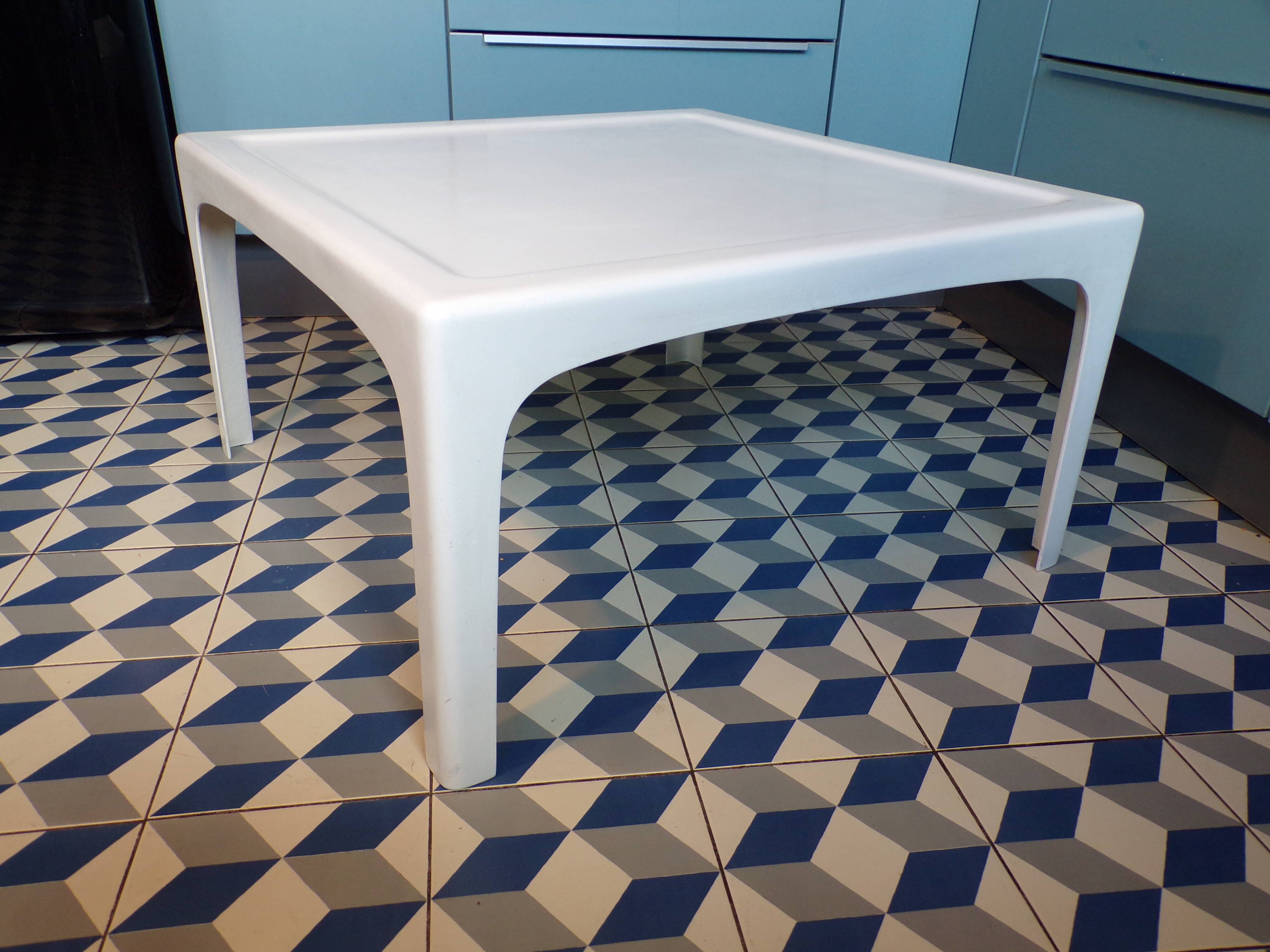 1970s square fiberglass coffee table