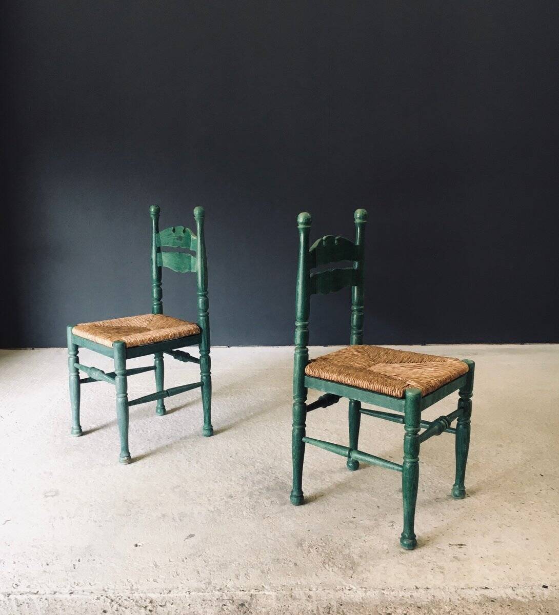 Rustic Austrian Alps Green Side Chairs, Austria, 1950s, Set of 2