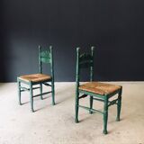 Rustic Austrian Alps Green Side Chairs, Austria, 1950s, Set of 2