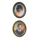 Set of 2 medallion frames in molded wood and canvas