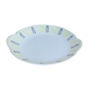Plat avec anses en céramique émaillée FB numéro 81motif design et vintage
