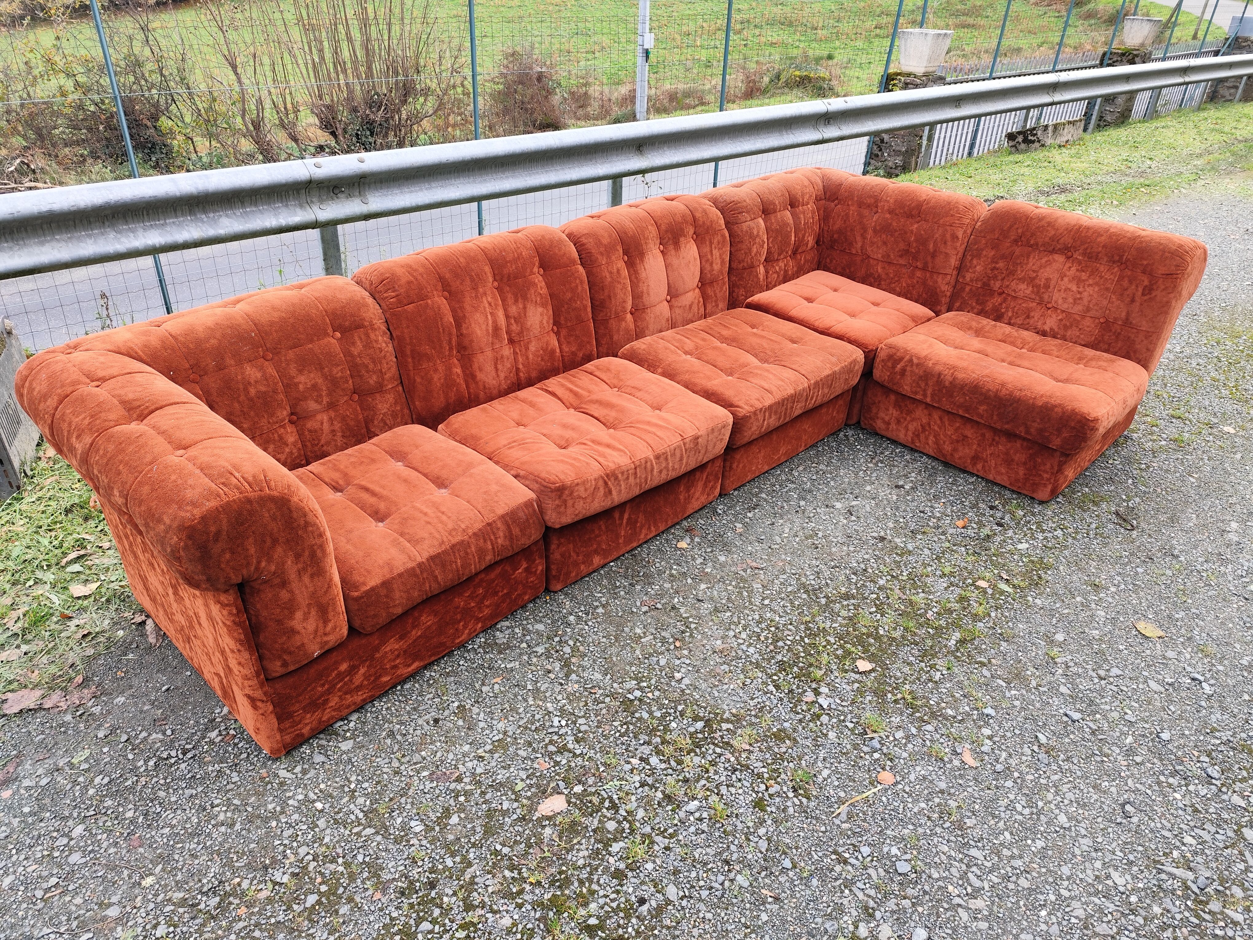 Modular velvet sofa bench 5 blocks