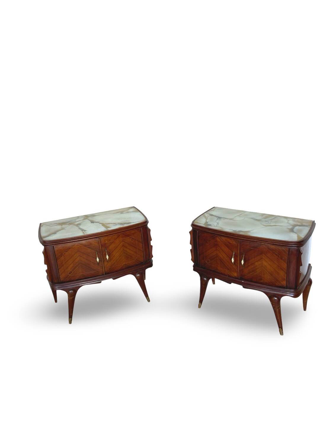 Tables de chevet plaquées en palissandre avec plateau en onyx vert