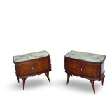 Tables de chevet plaquées en palissandre avec plateau en onyx vert