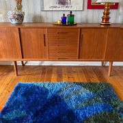 Mid-century Modern High Pile Blue Rya Rug, Sweden, 1960s