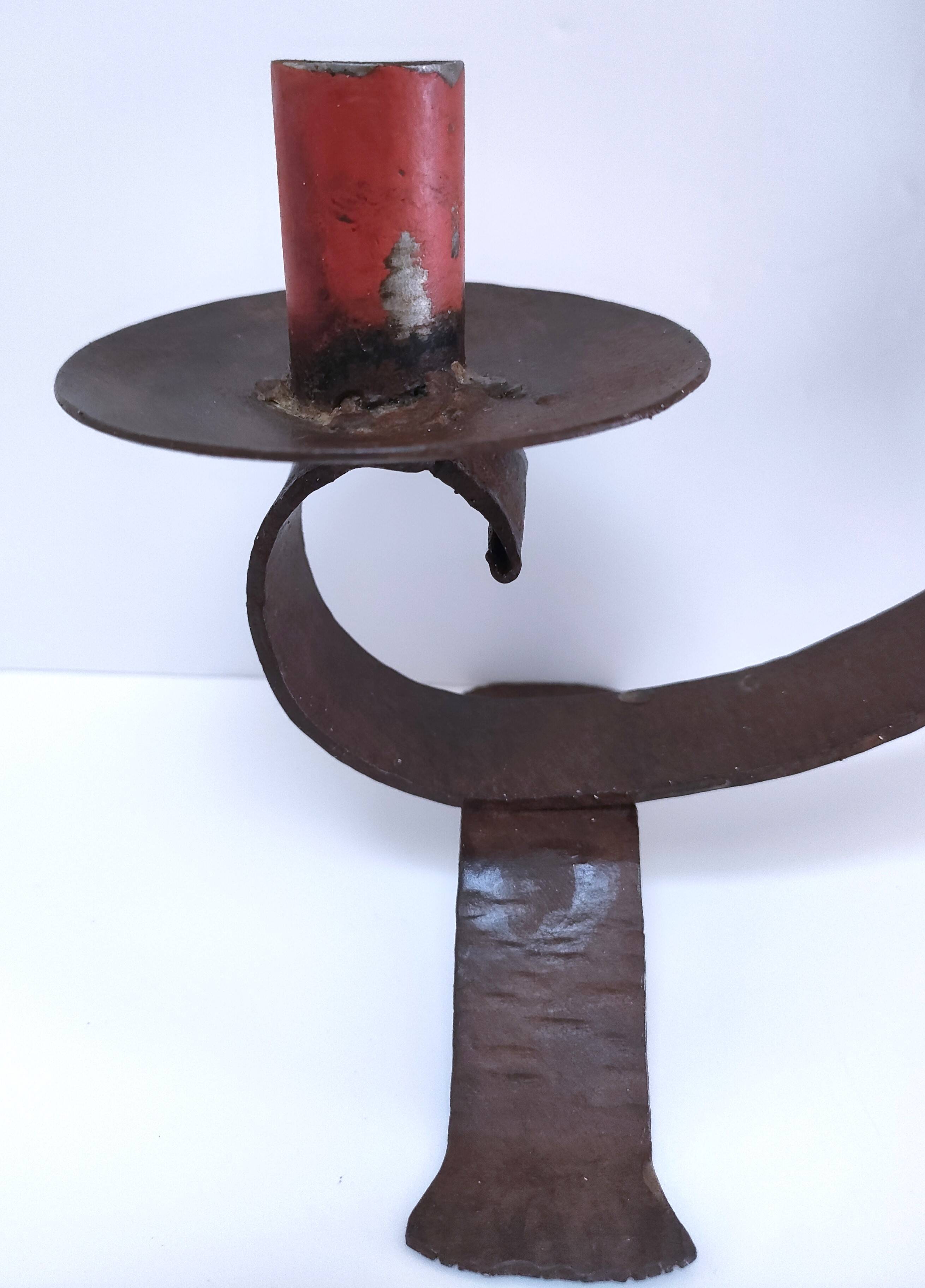 Patinated wrought iron candle holder heart pattern two lights