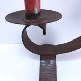 Patinated wrought iron candle holder heart pattern two lights