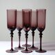 Set of 6 large vintage 70s-80s champagne flutes, violet blown glass