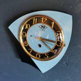 Vintage formica clock silent asymmetrical wall pendulum "MP blue black"