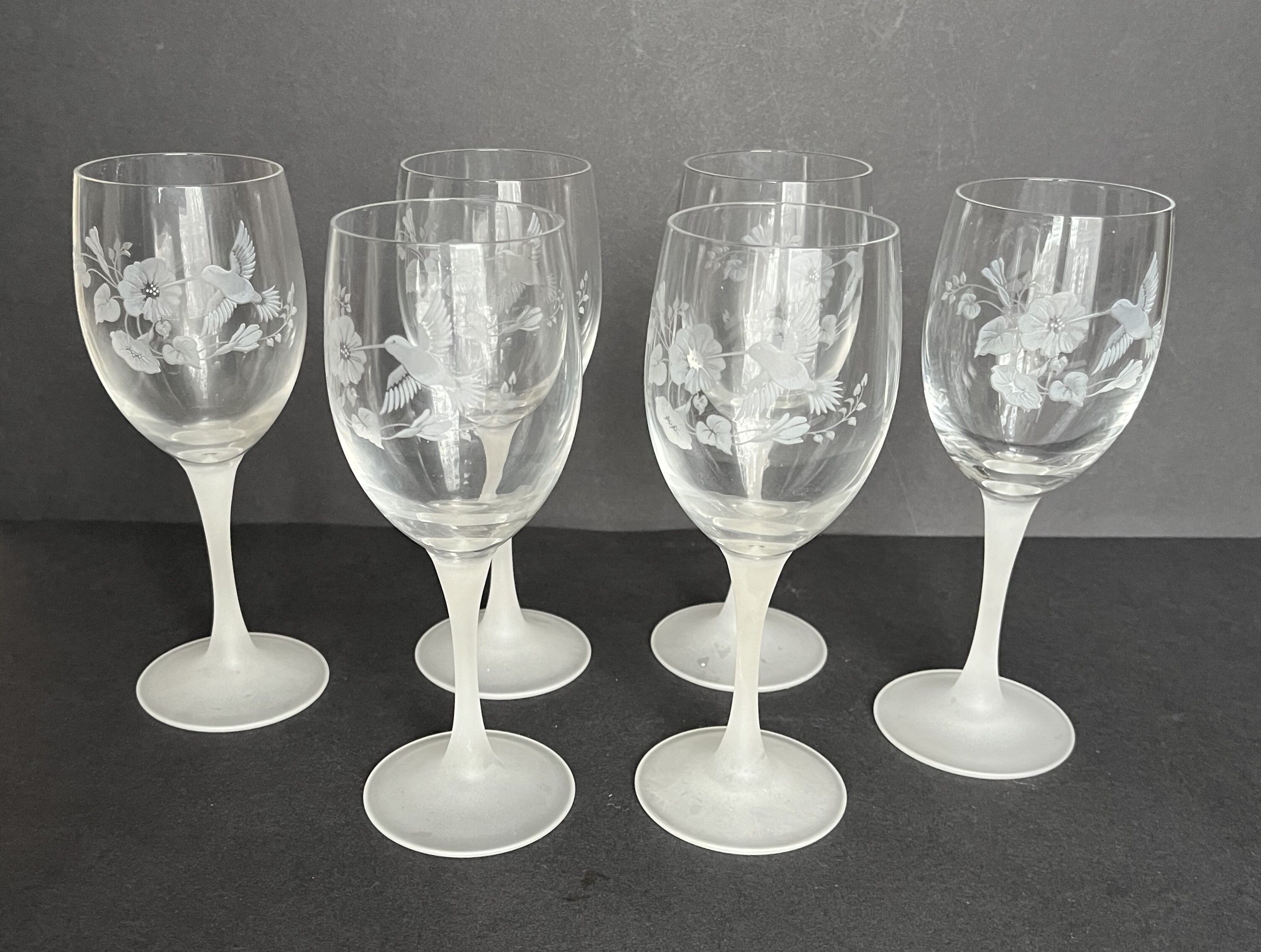 6 engraved crystal wine glasses