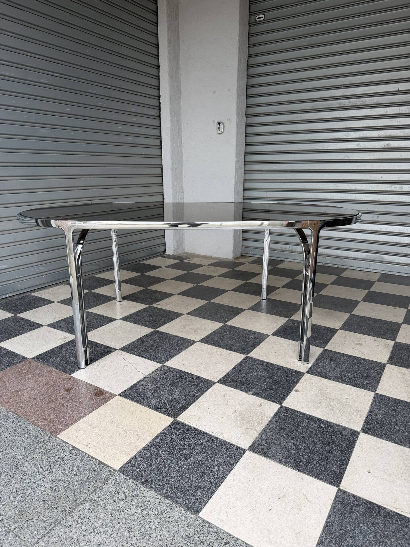 Vintage glass and chrome table