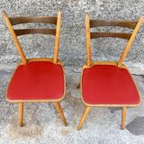 Pair of bistro and bohemian beech chairs, compass feet 1950