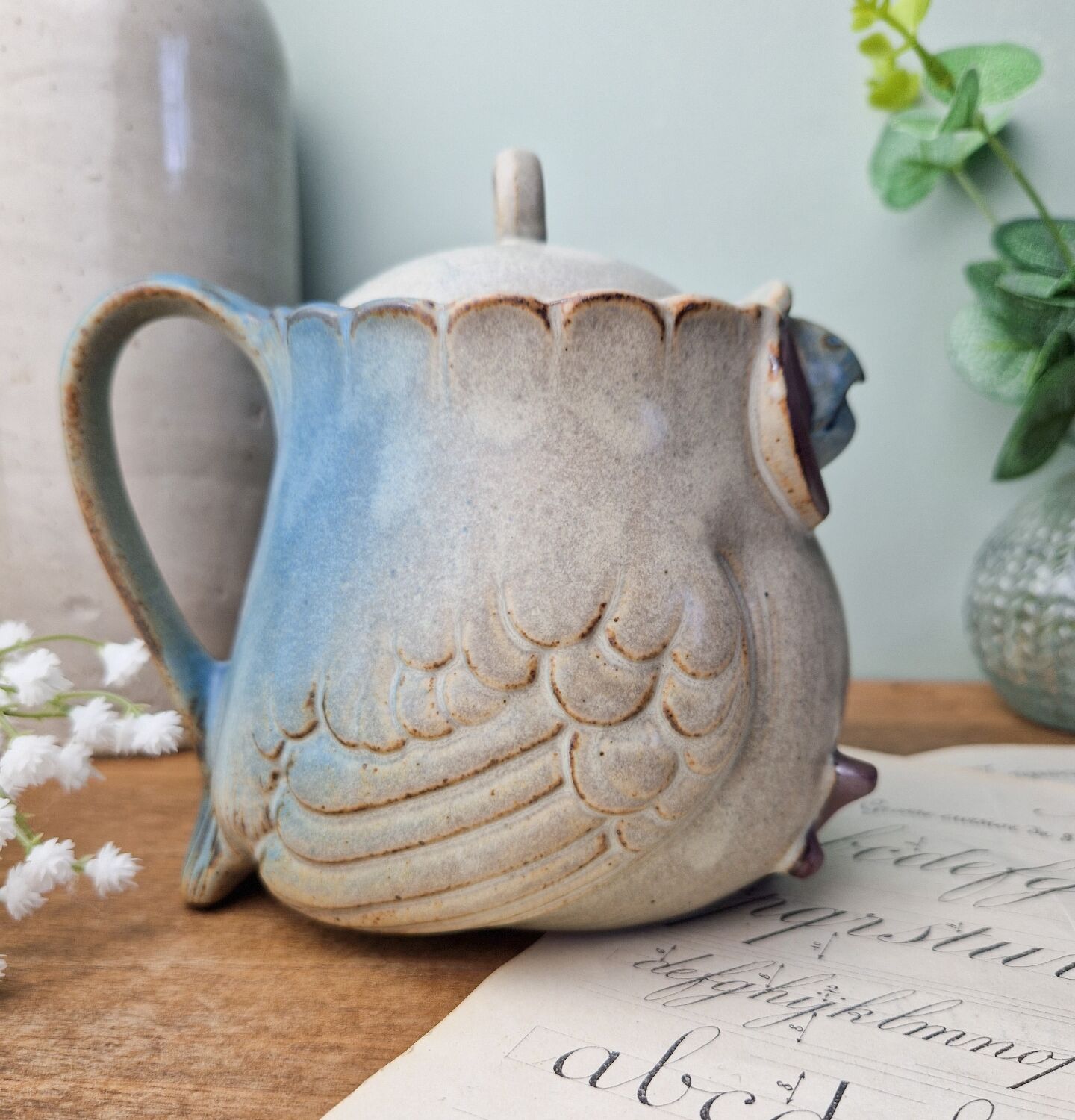 Terracotta owl-shaped teapot by vintage Ibuki Japan