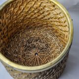 Rattan and brass book basket, Italy, 1970