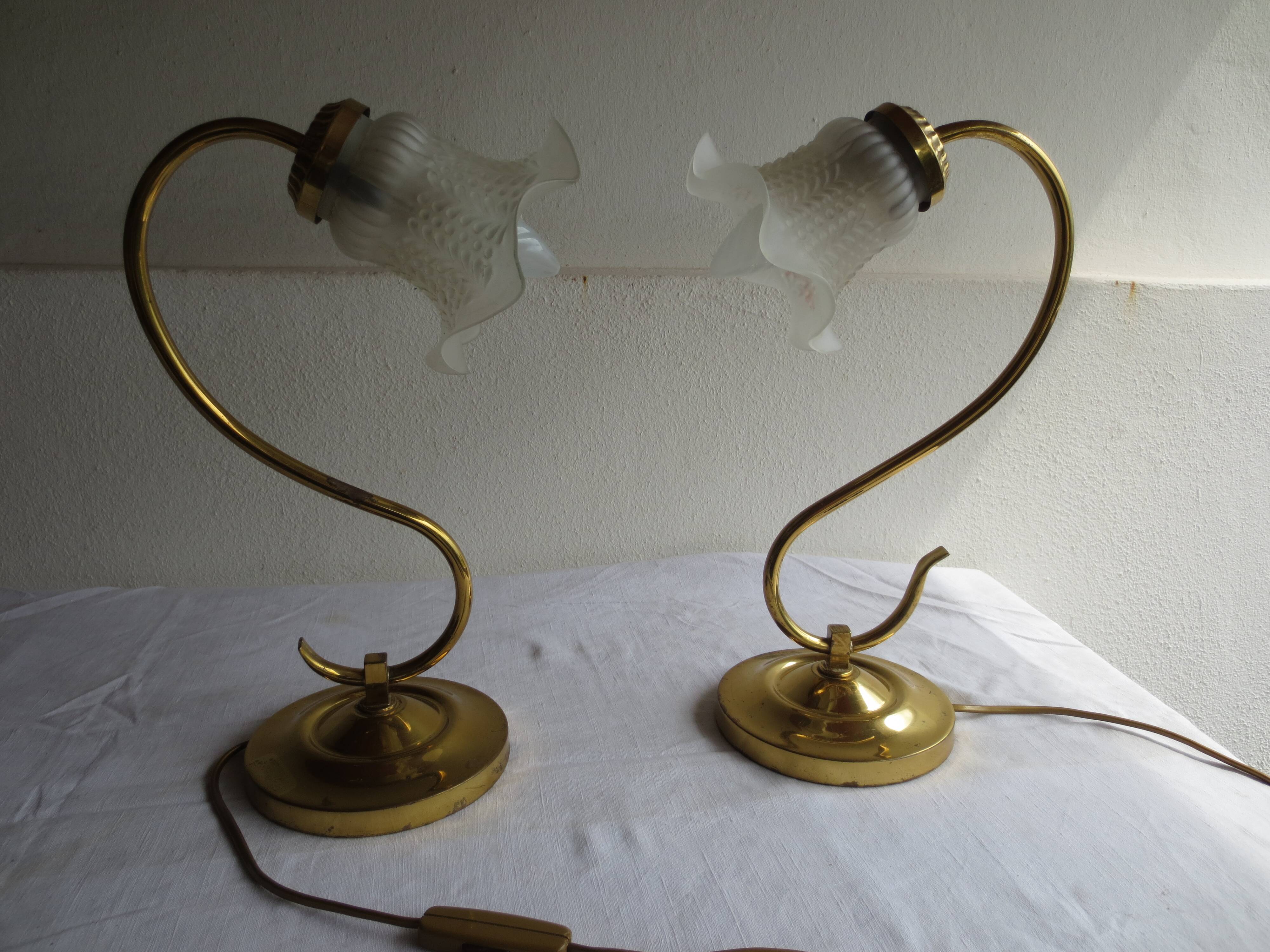 duo de lampe de table en métal doré